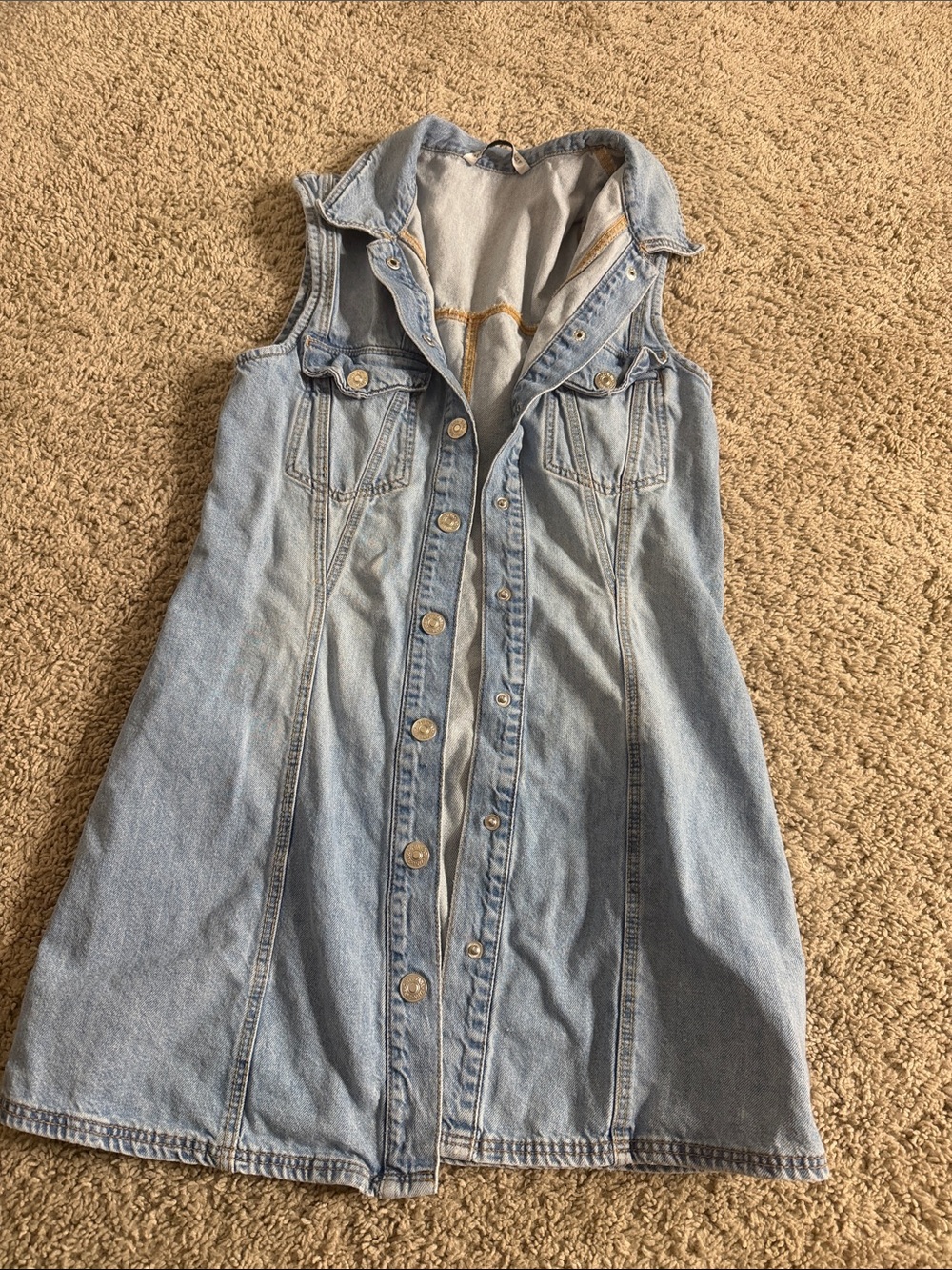 Zara Light Blue Sleeveless Denim Dress with Buttons